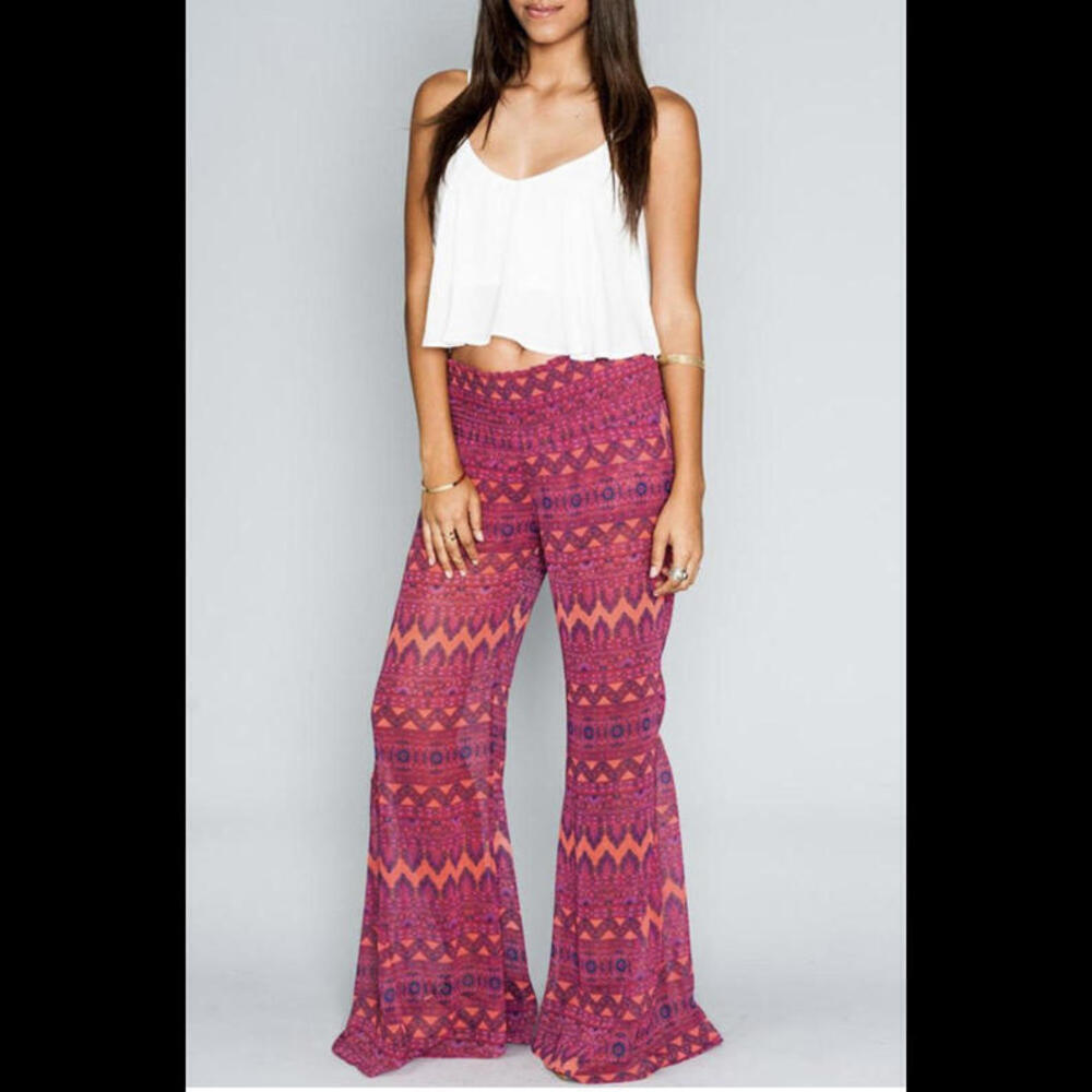 RAJAAH Print SHOW ME YOUR MUMU Sheer Taj PARTY PANTS Cover Up Bell Bottom S